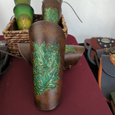Elven Green and Brown Lined Leather Bracers