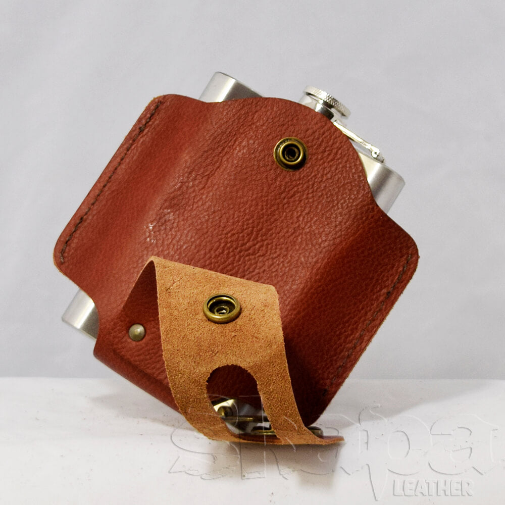 Flask Holder w/ Flask | Handmade Leather Flask Pouch in Black or Brown | Skapa Leather Flask Holder w/ Flask | Handmade Leather Flask Pouch in Black or Brown | Skapa Leather