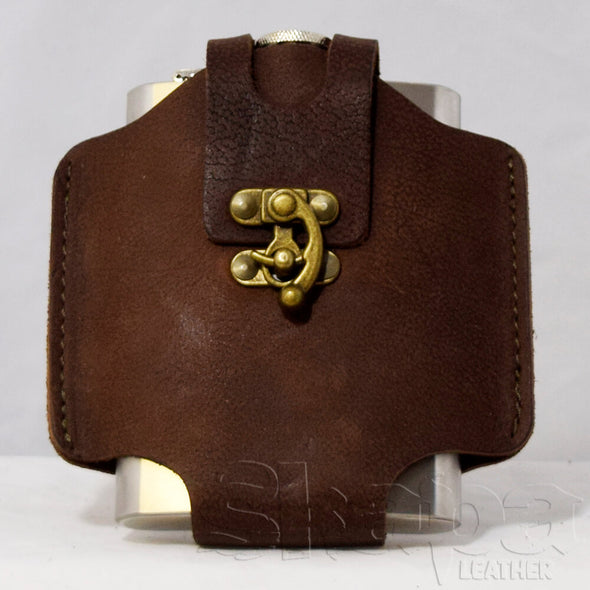 Flask Holder w/ Flask | Handmade Leather Flask Pouch in Black or Brown | Skapa Leather Flask Holder w/ Flask | Handmade Leather Flask Pouch in Black or Brown | Skapa Leather