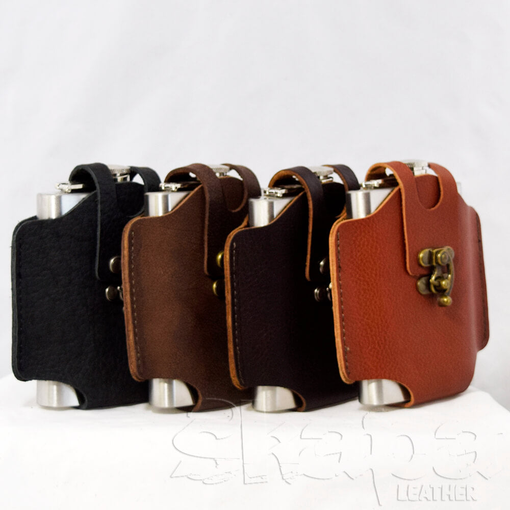 Flask Holder w/ Flask, Handmade Leather Flask Pouch in Black or Brown