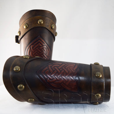 Noble’s Buckled Aged Brown Celtic Knot Leather Bracers