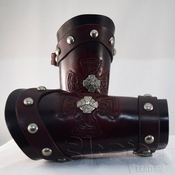 Knights Templar Hand Tooled Leather Bracers